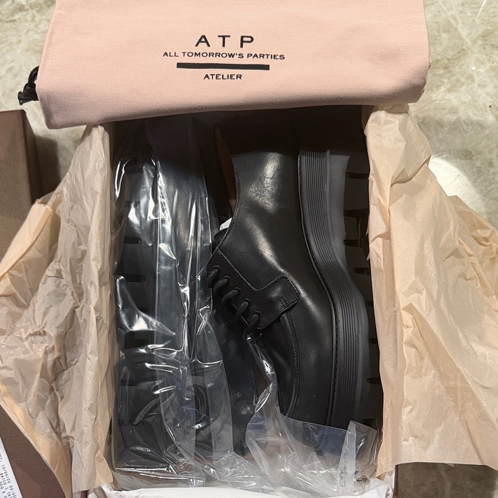 Women’s Black Leather Platform Derby Shoes